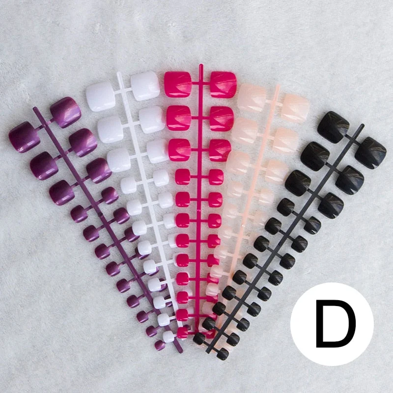 Mixed 5 Colors full cover false nails short foot fake nails Candy Color 24pcs/set press on nails foot toe french nail art tips-Nail Inspo