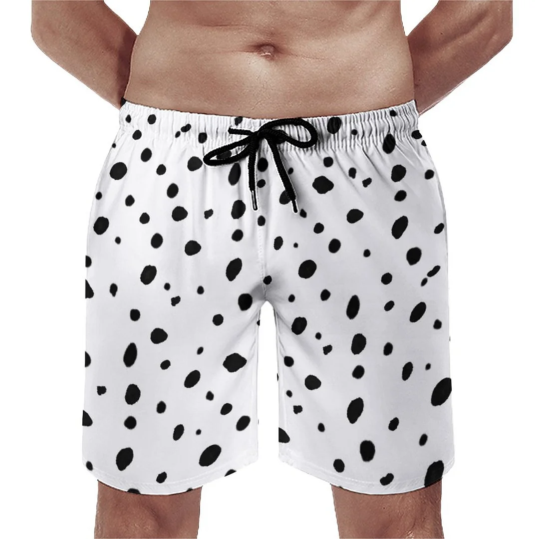 Artistic Watercolor Black White Polka Dots Men's Swim Trunks Summer Board Shorts Quick Dry Beach Short with Pockets