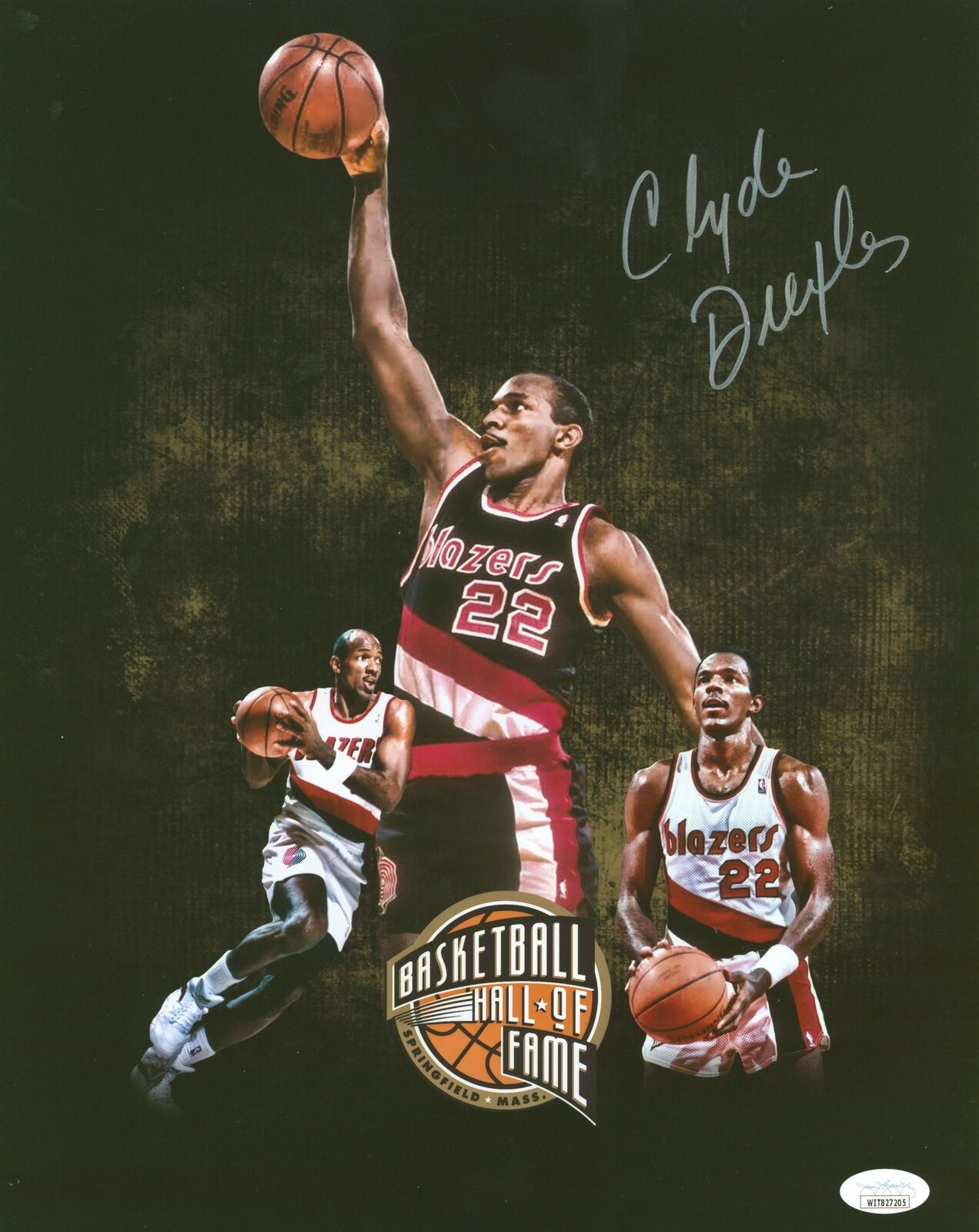 Blazers Clyde Drexler Authentic Signed 11x14 Collage Photo Poster painting JSA Witnessed