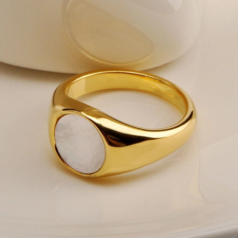 Glam Minimalist Round Titanium Steel Shell 18K Gold Plated Plating Inlay Rings