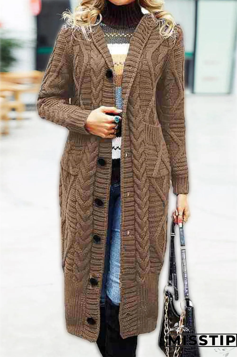 Black Casual Solid Patchwork Cardigan Collar Outerwear