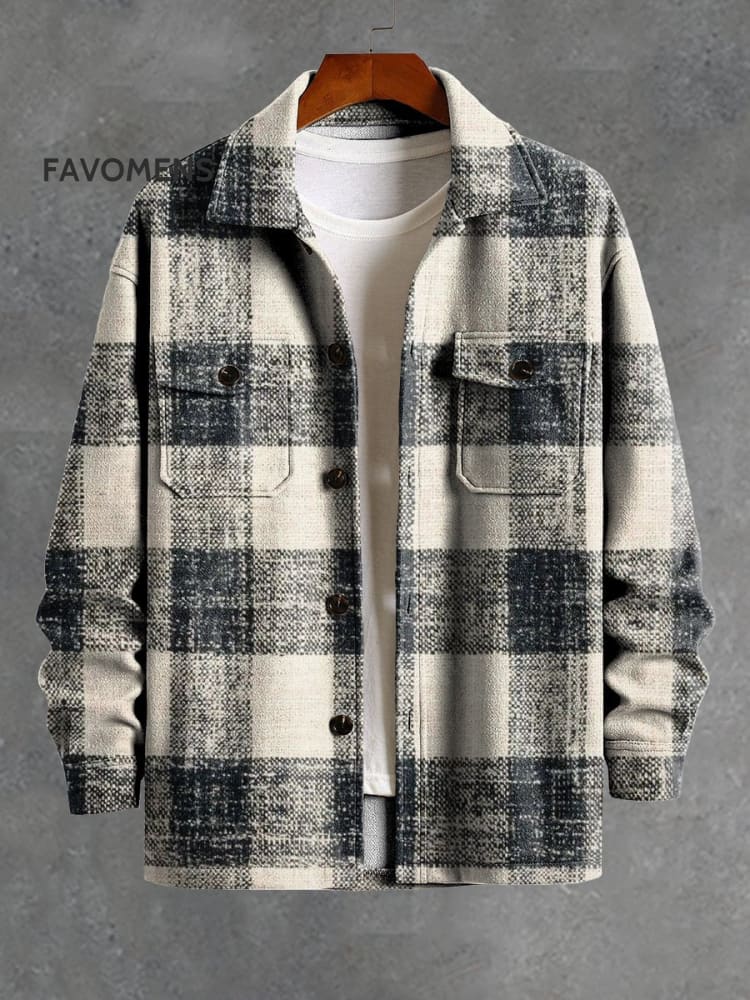 Vintage Striped Plaid Art Print Casual Jacket Multicolor / S