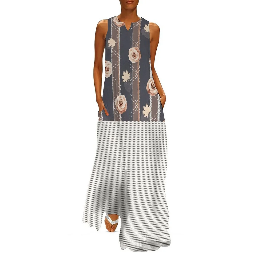 Style & Comfort for Mature Women Plus Size Printed Sleeveless Casual Women Maxi Dress with Pockets in Pattern Black, Floral, Gray, Striped