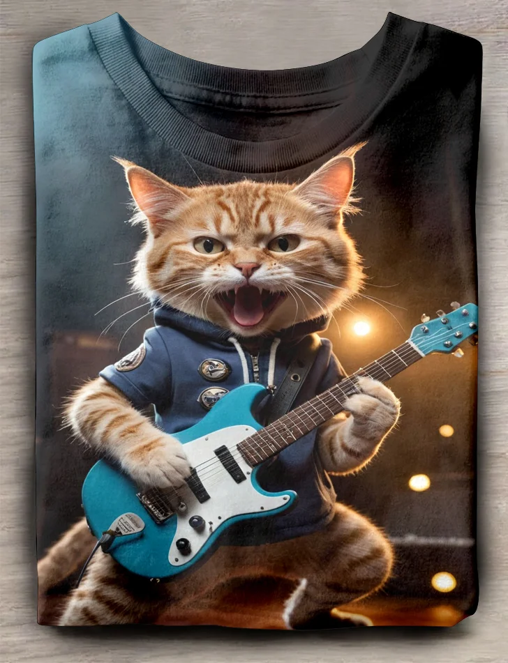 Eagerlys Rock N Roll Cat T-shirt Eagerlys