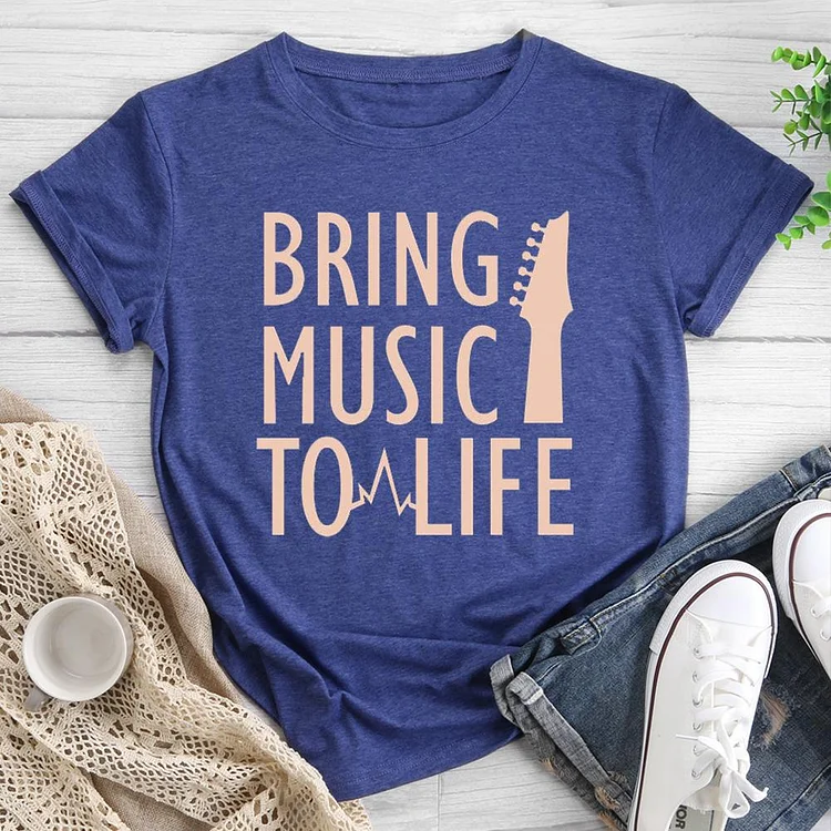 Bring Music To Life Round Neck T-shirt