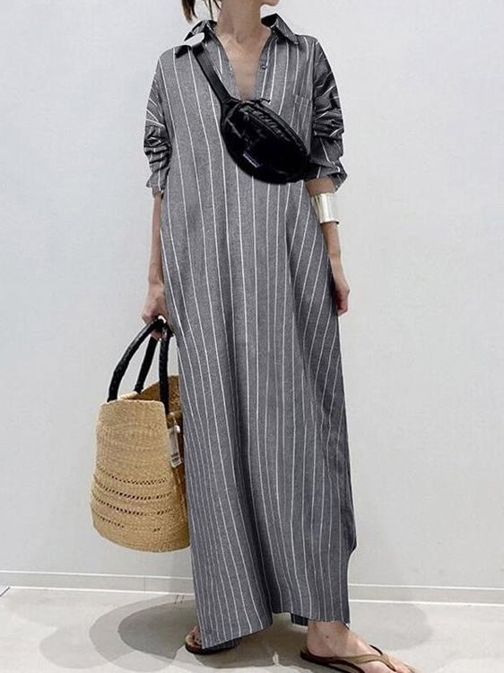 Casual Style Short Sleeve Soft Stripe Linen Dress