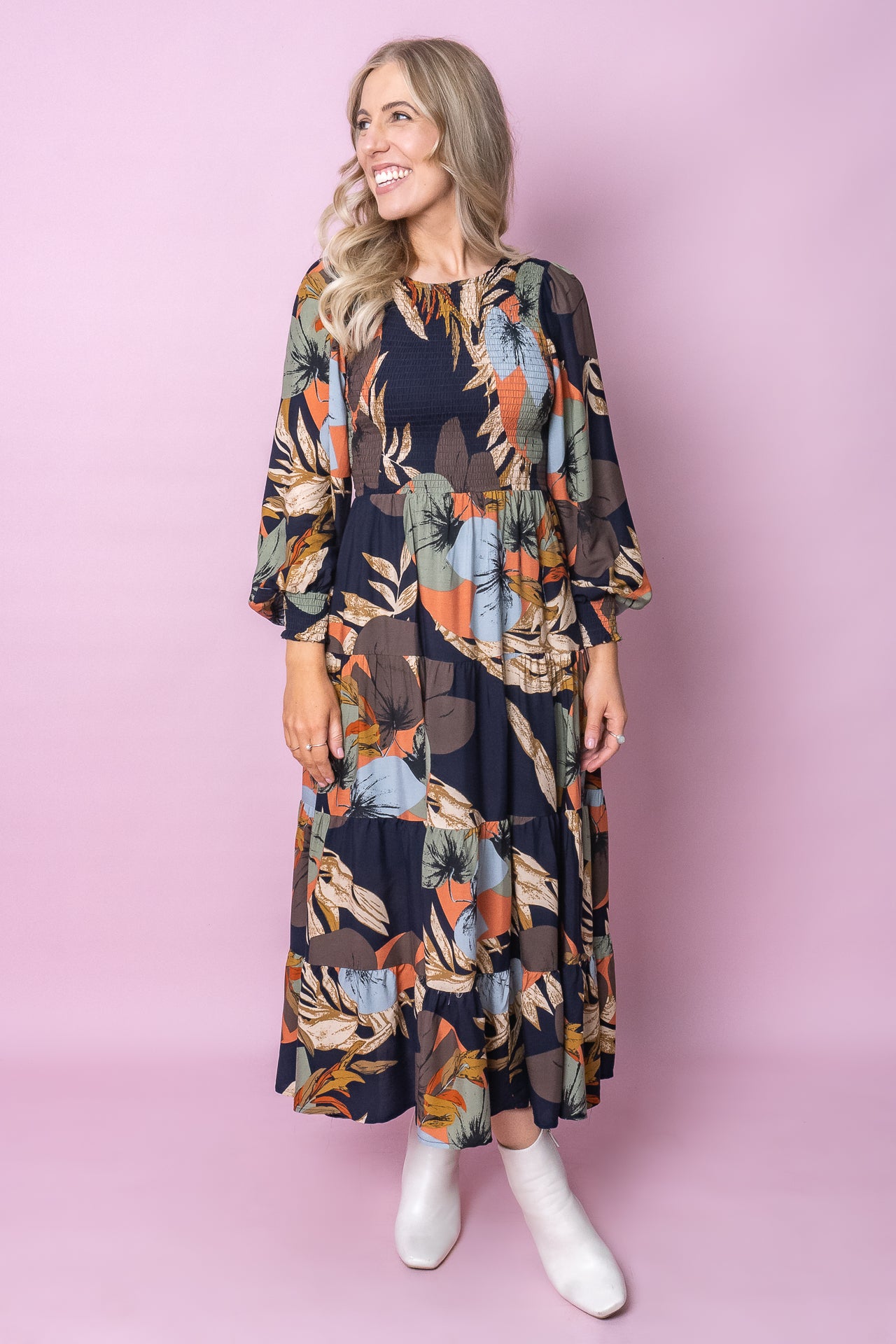 Rosamund Long Sleeve Dress in Navy Multi