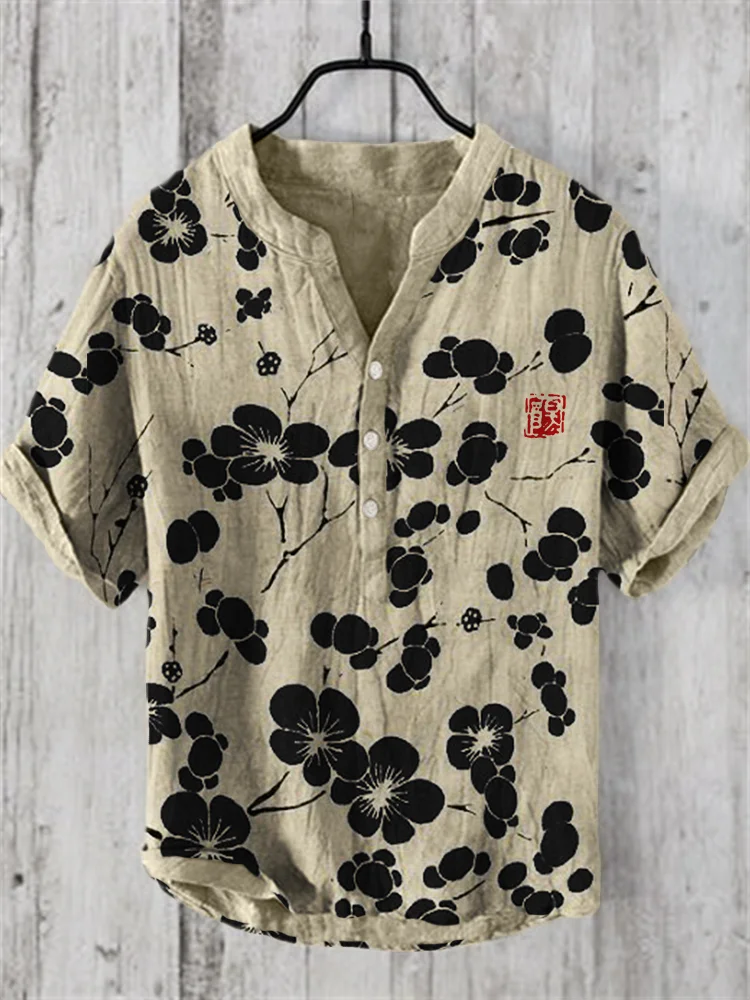 Cherry Blossom Japanese Lino Art Linen Blend Shirt