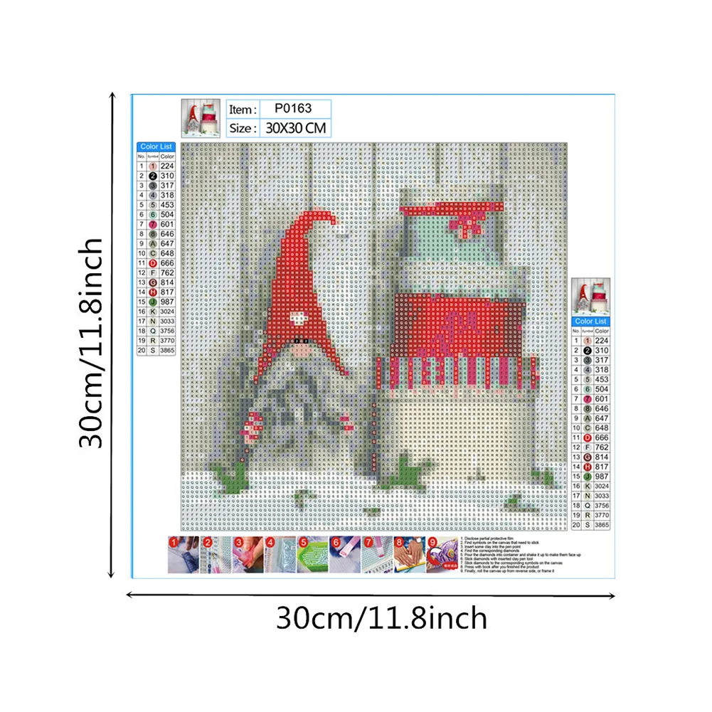 Full Round Diamond Painting 30*30cm - Christmas Gnome With Cake