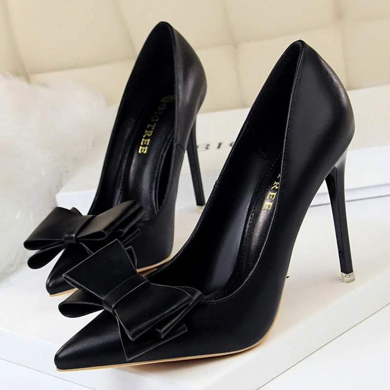 BIGTREE Shoes Bow-knot Pumps Women High Heels 2022 Fashion Women Heels Lady Stiletto Shoes Wedding Shoes Classic Pumps Footwear