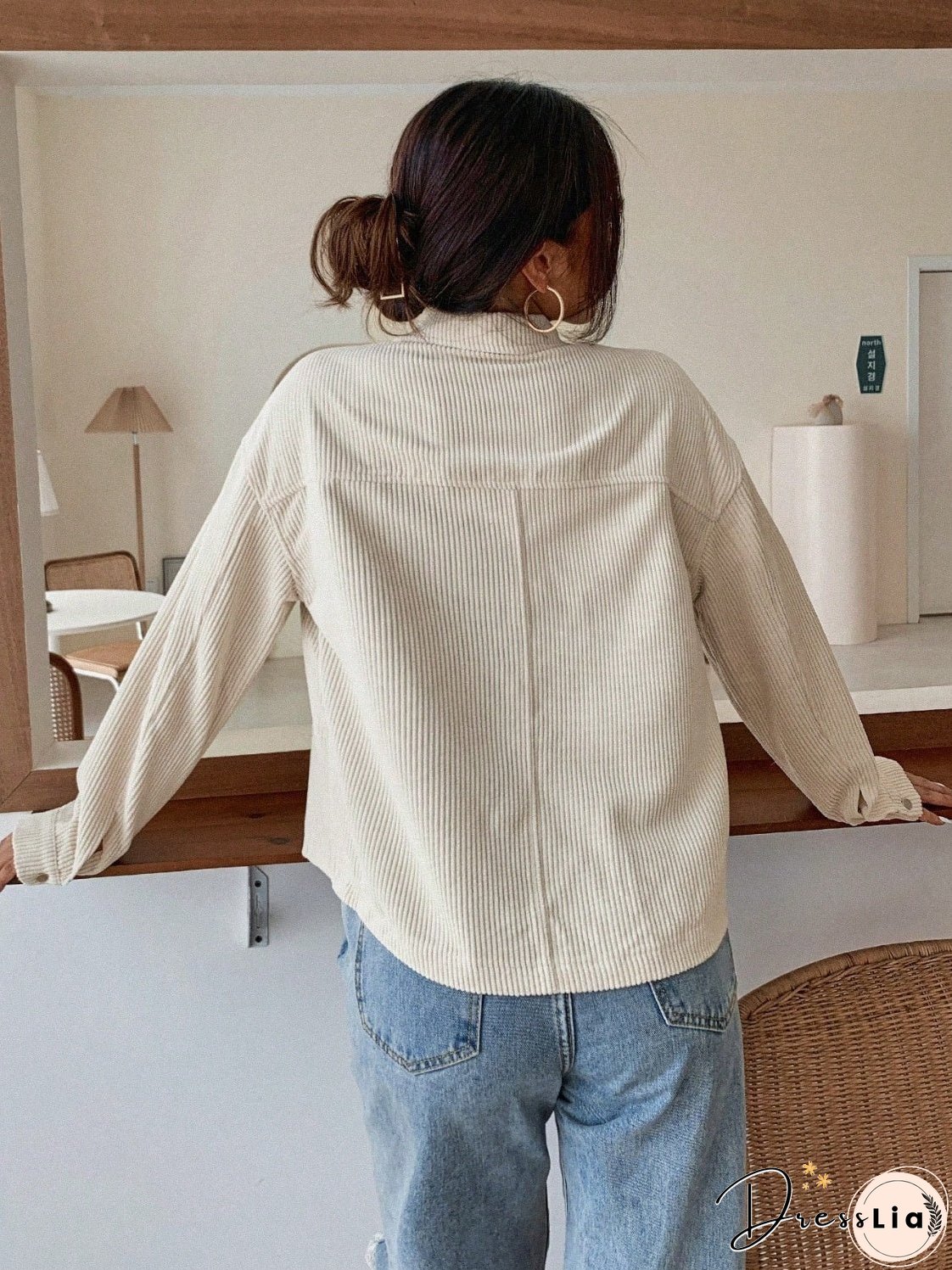 Honey Pocketed Collared Neck Snap Down Jacket