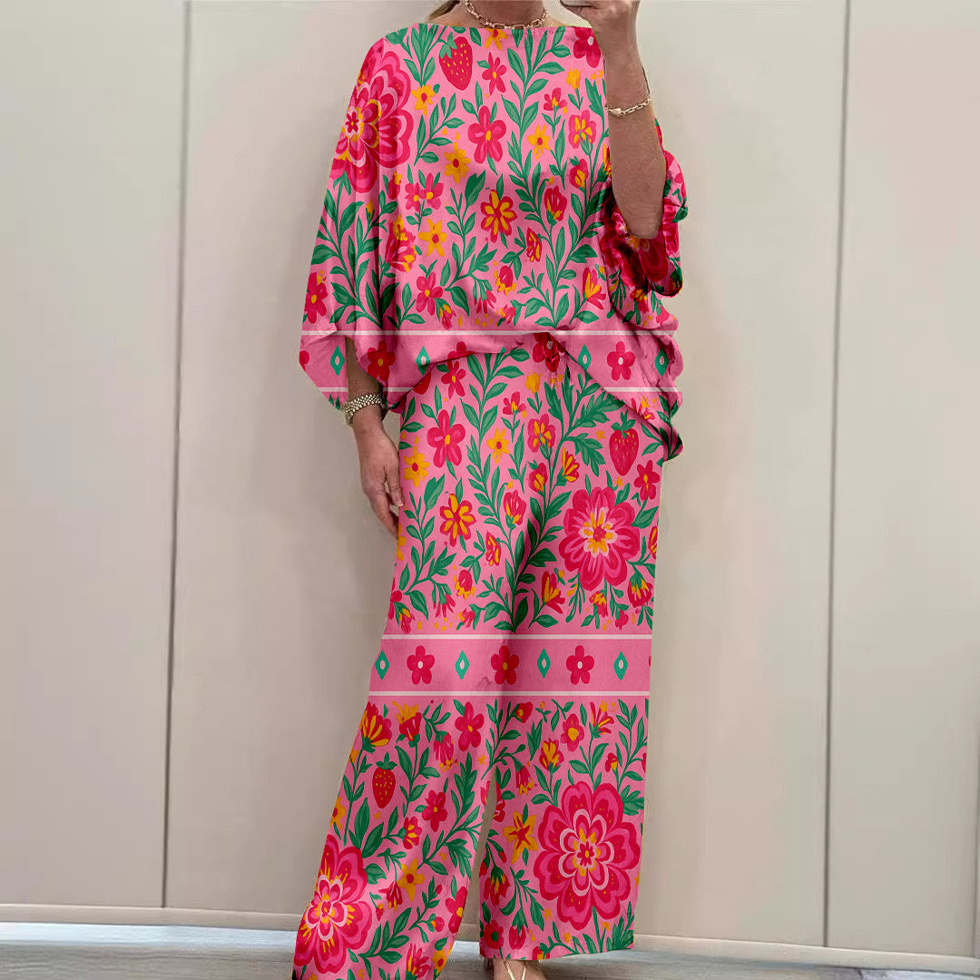 Women Long Sleeve V-neck Graphic Floral Printed Top