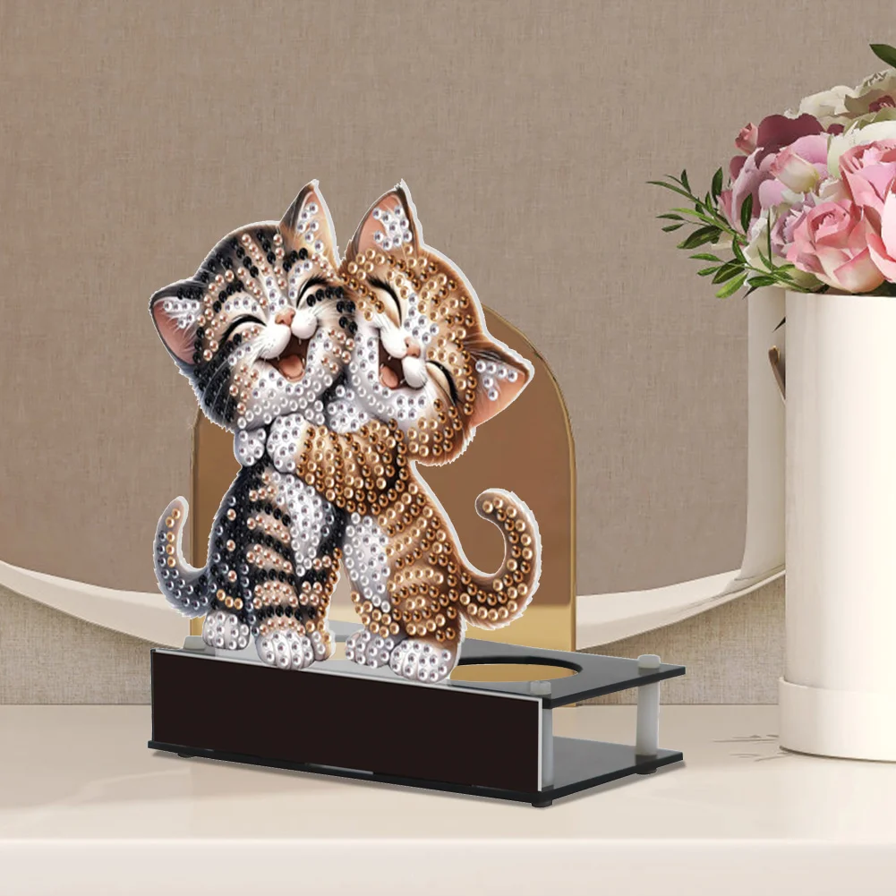 5D DIY Cat Diamond Art Mini Candle Holder for Aromatherapy Art Crafts