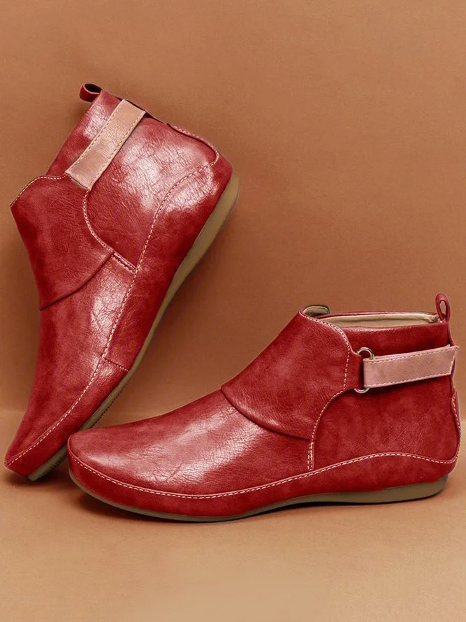 Velcro round Toe Leather Boots Sleeve VangoghDress