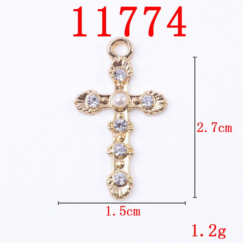 10 PCS/Package 13*26mm 21*26mm 31*37mm Alloy Crystal Pearl Cross Jewelry Accessories Pendant