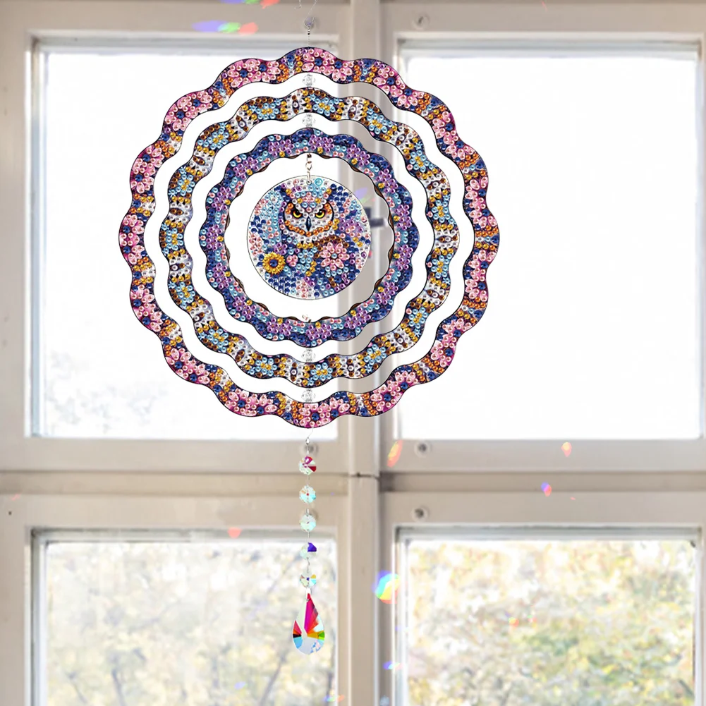 DIY Diamond Painting Rotating Wind Chime Diamond Art Hanging Pendant (Owl B)