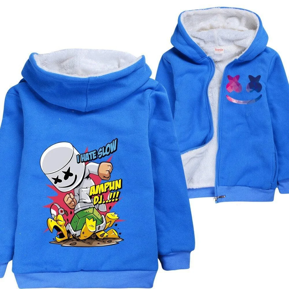 Buzzdaisy Ampun Marshmello I Hate Slow Print Boys Zip Up Fleece Lined Hoodie