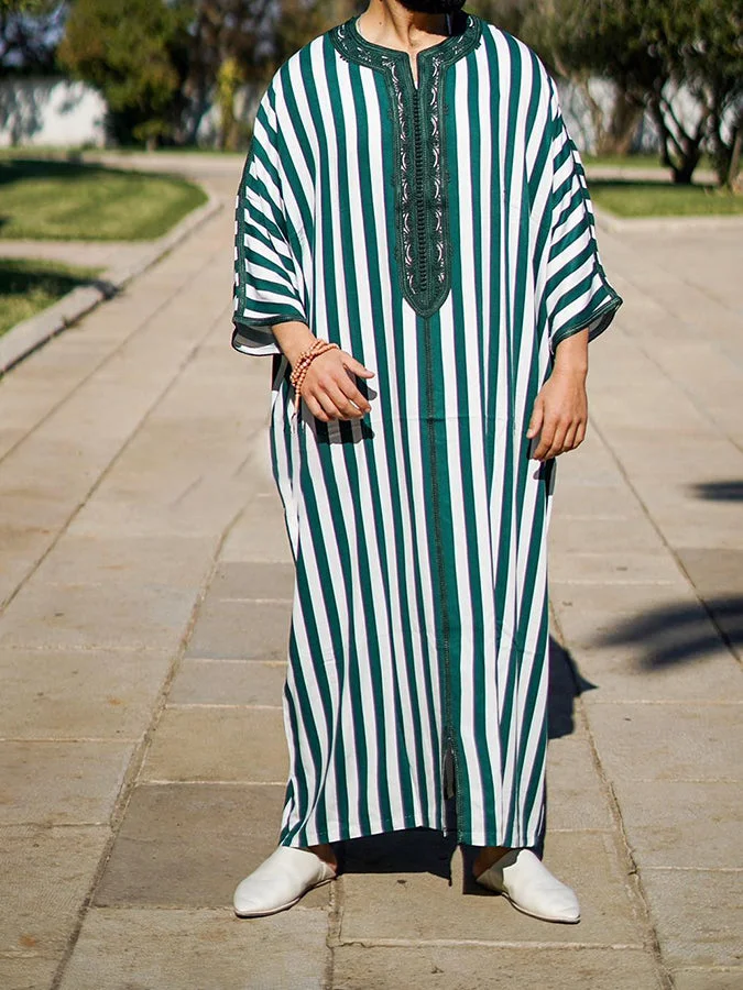 Men's Striped Jacquard Long Sleeve Abaya