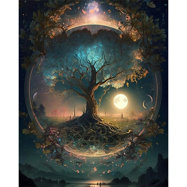 Tree Of Life At Night 40*50CM (Canvas) Full Round Drill Diamond Painting gbfke