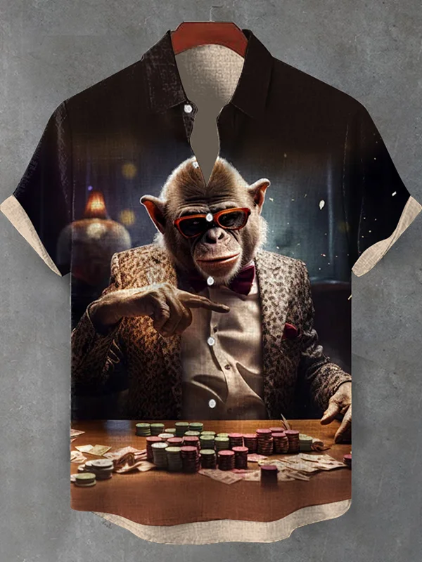 Men's Cool Monkey Gentleman Behind The Scenes Player Art Print Shirt
