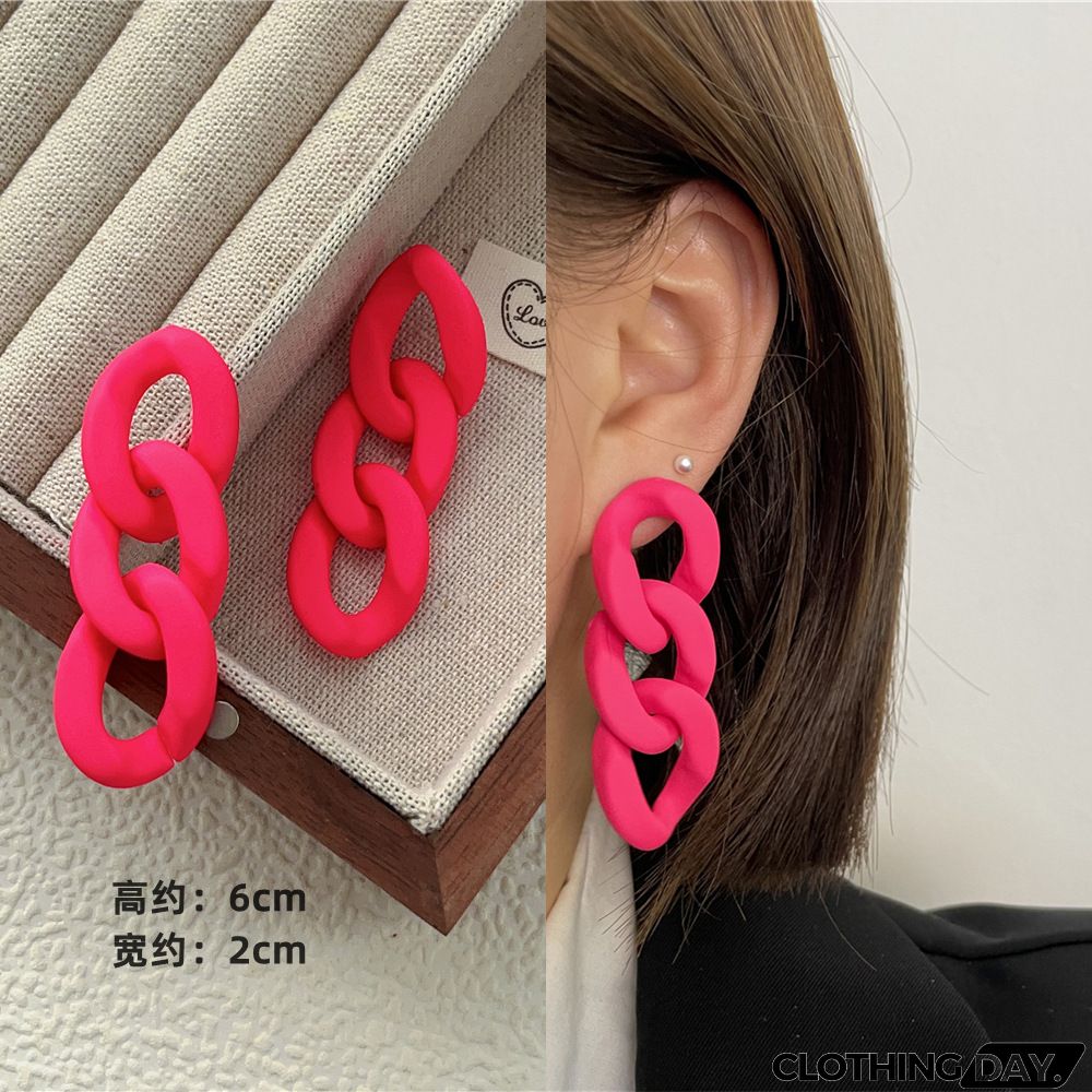 Women Fashion Geometric Fluorescent Rose Without Ear Hole Ear Clip Earrings