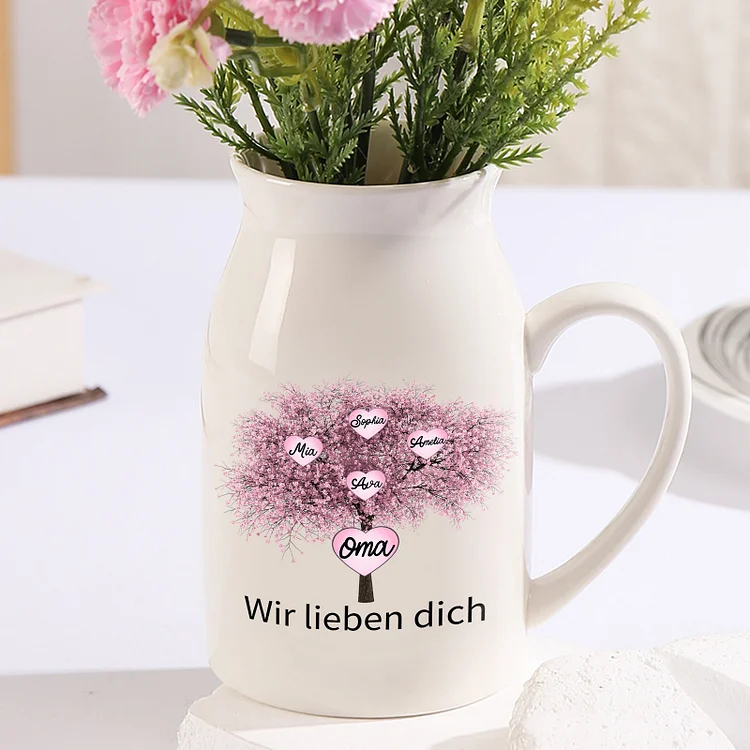 Kettenmachen Personalisierte 4 Namen & 2 Texte Kirschbaum Familienbaum Familie Vase