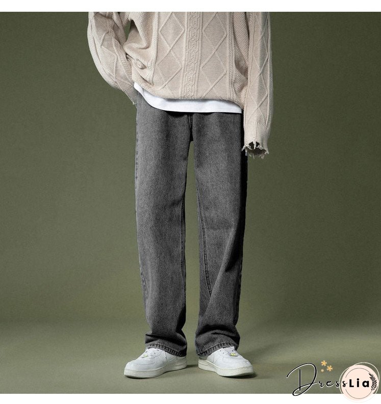 Korean Wide-leg Jeans Mens Fashion Retro Casual Men Streetwear Autumn Wild Loose Hip-hop