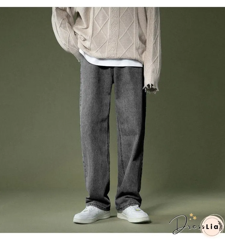 Korean Wide-leg Jeans Mens Fashion Retro Casual Men Streetwear Autumn Wild Loose Hip-hop