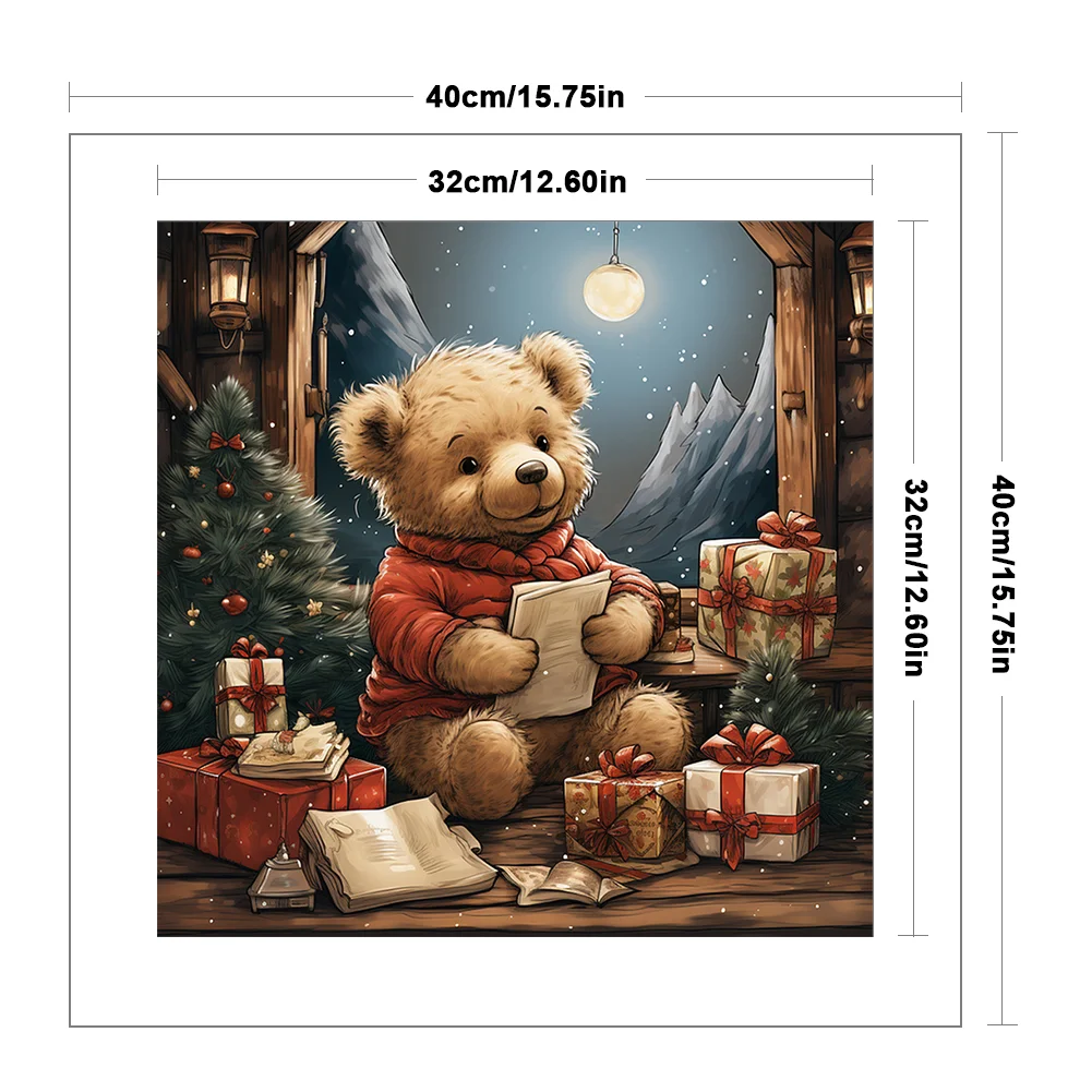 11CT Full Stamped&nbsp;Cross Stitch - Christmas Bear(Canvas|40*40CM)