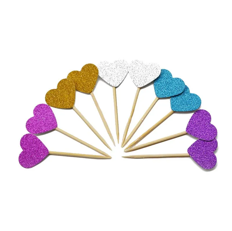 20 Pcs Handmade Lovely Glitter Heart Star Cupcake Toppers Birthday Wedding Party Decoration Cake Decoration Food Picks Supplies