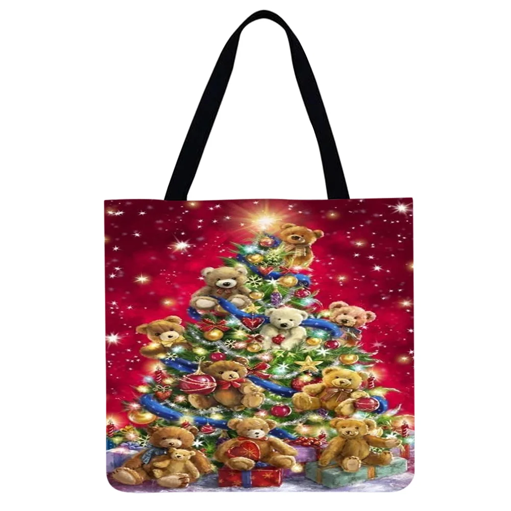 Linen Tote Bag -Christmas Bear