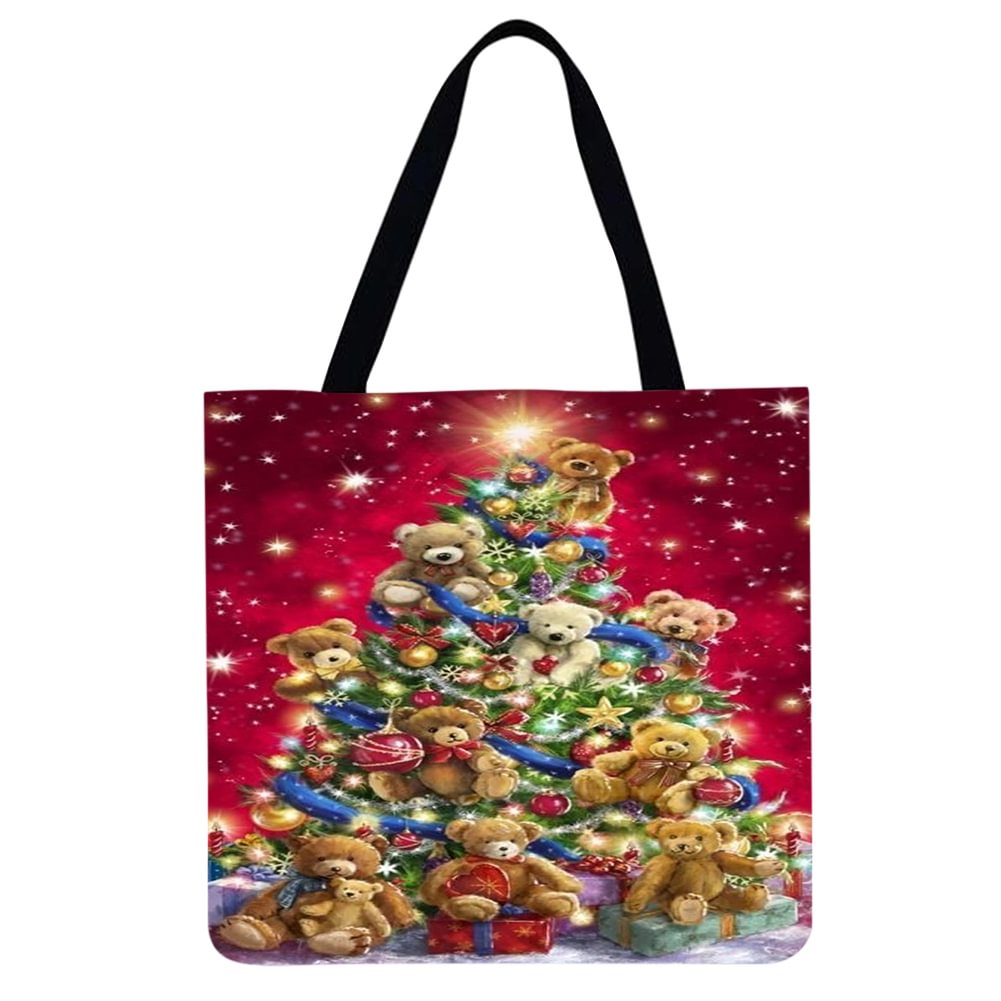 Linen Tote Bag -Christmas Bear