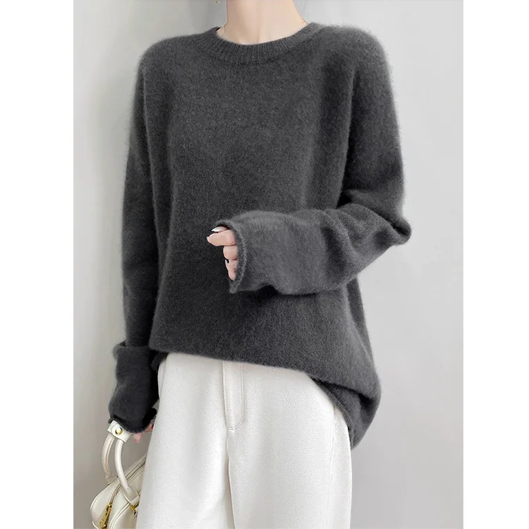 Athvotar Athvotar Thicker And Increase Imitation Water Marinade Sweater Women 2025 New Autumn And Winter Round Collar Collar Tiling Lazy Wind Long-Sleeved Knitting Top