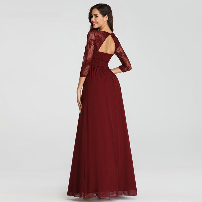 burgundy lace evening gown