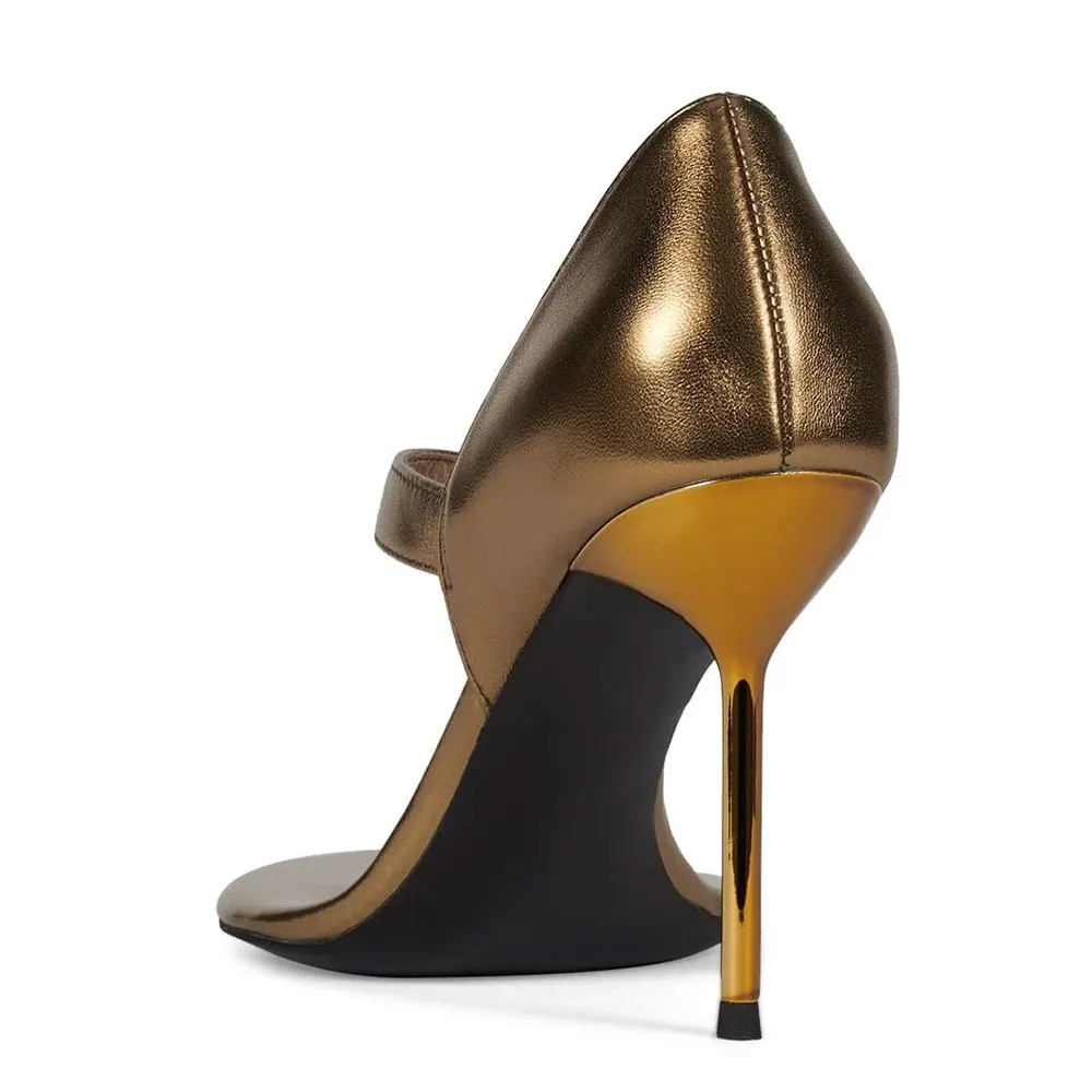 Fashion Open Round Toe Slip On Flip Flops Gold Women's Heels