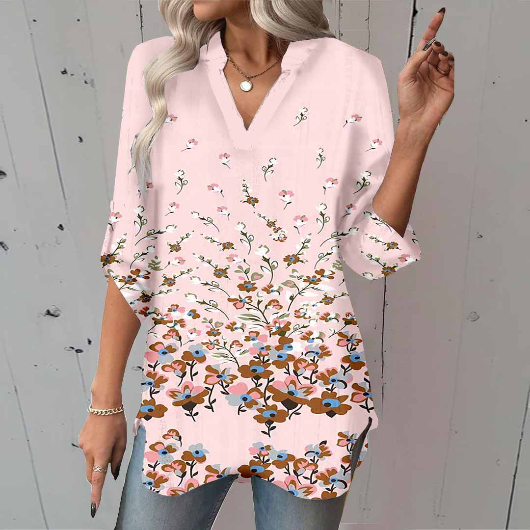 Women Floral, Pink, Colorful DZGA0747 3/4 Sleeve V-neck Printed Graphic Button Tops