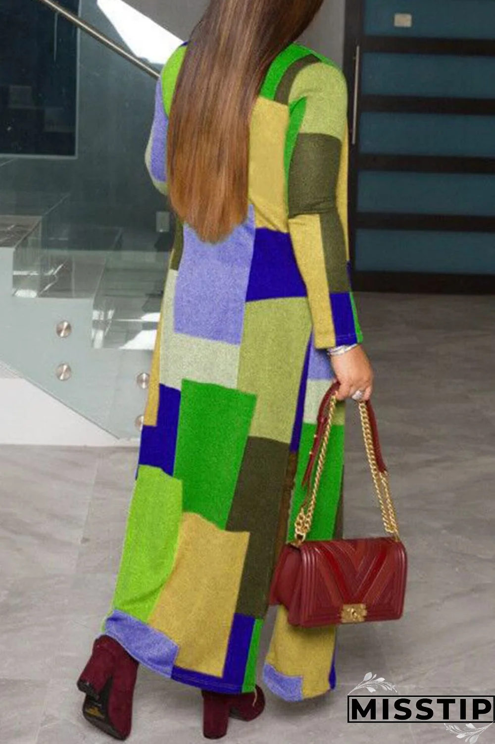 Black And White Casual Geometric Print Patchwork Plus Size Overcoat