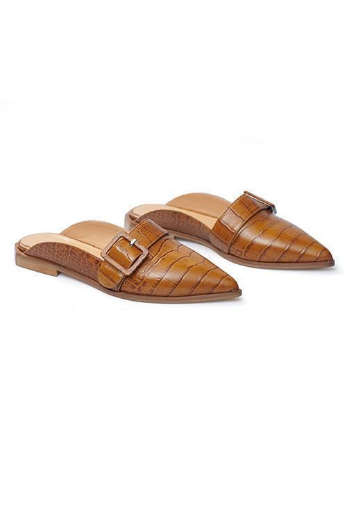 flat mules with buckle