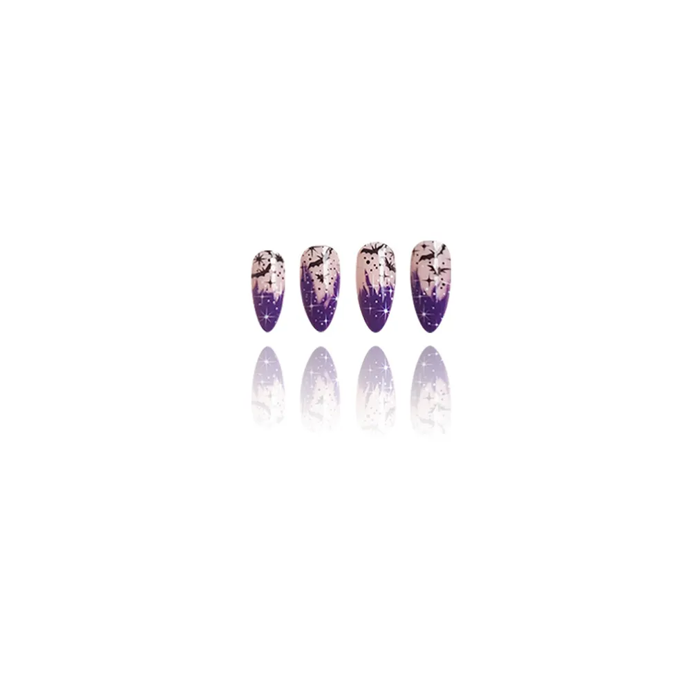 Churchf Churchf Almond Nail Purple Magic Bat Flame Halloween Element Fake Nail Products Wear Nail Holiday Nail