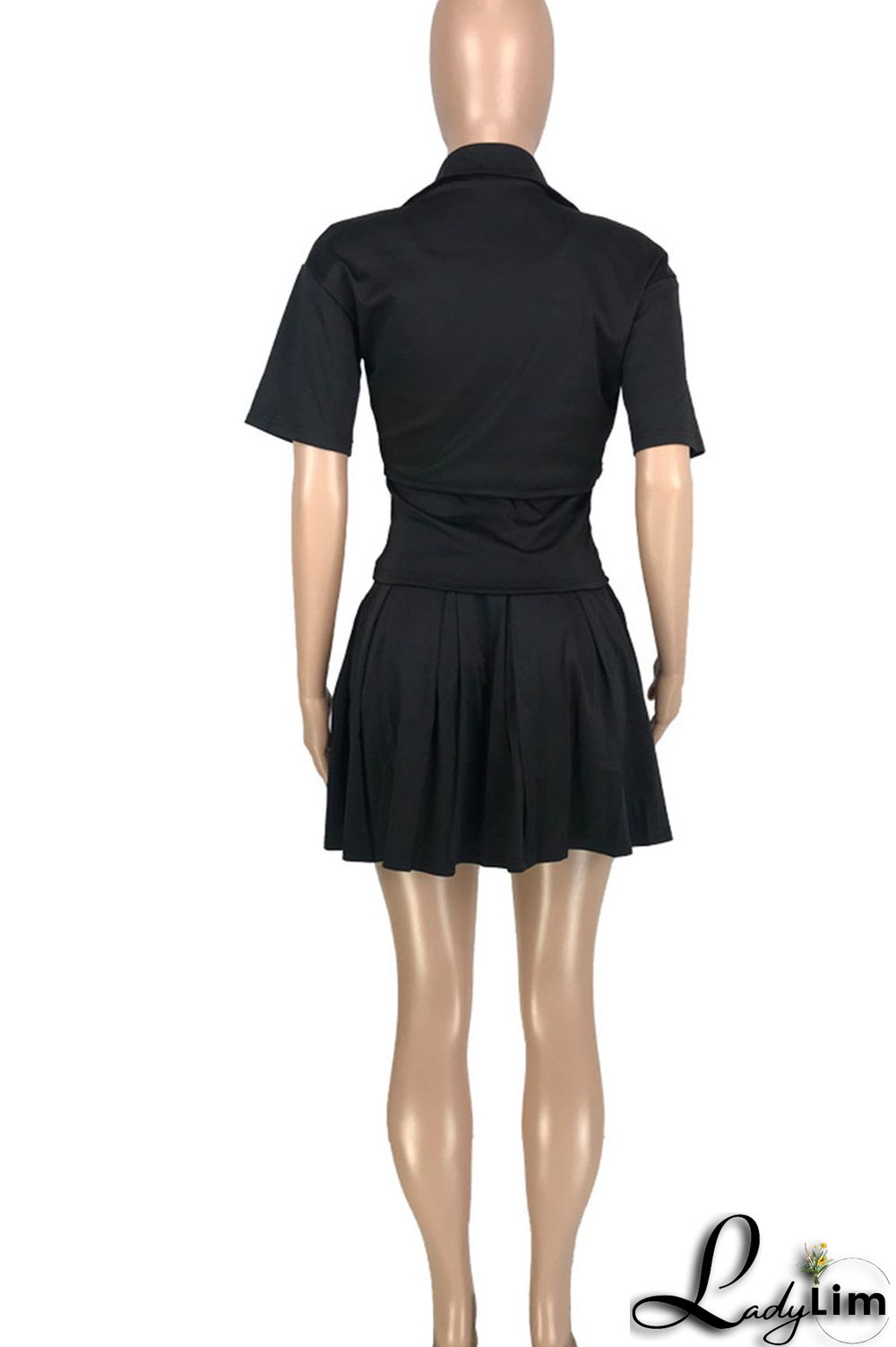 Red Casual Solid Patchwork Buckle Fold Turndown Collar Short Sleeve Two Pieces