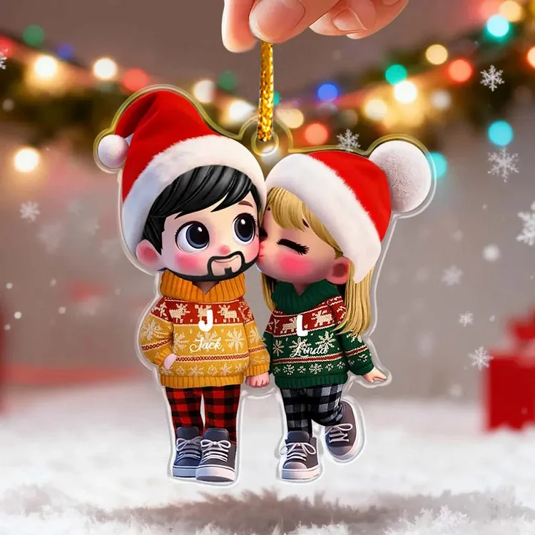 Custom Acrylic Christmas Ornament Cute Couple Kissing Moment Personalized Name Gift Car Hanger