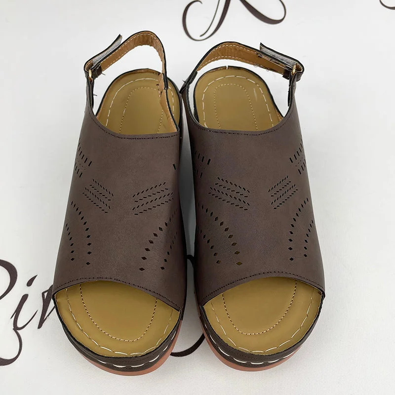 2022 Summer Women Platform Rome Sandals PU Leather Wedges Beach Sandalias Woman Open Toe Solid Casual Shoes Plus Size 43