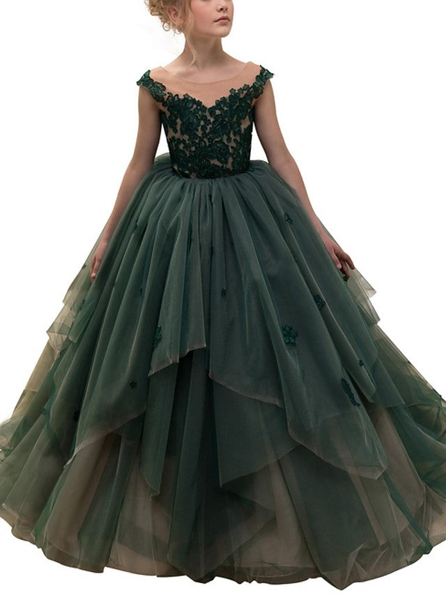 Oknass Ball Gown Sleeveless Jewel Neck Flower Girl Dresses Polyester With Lace
