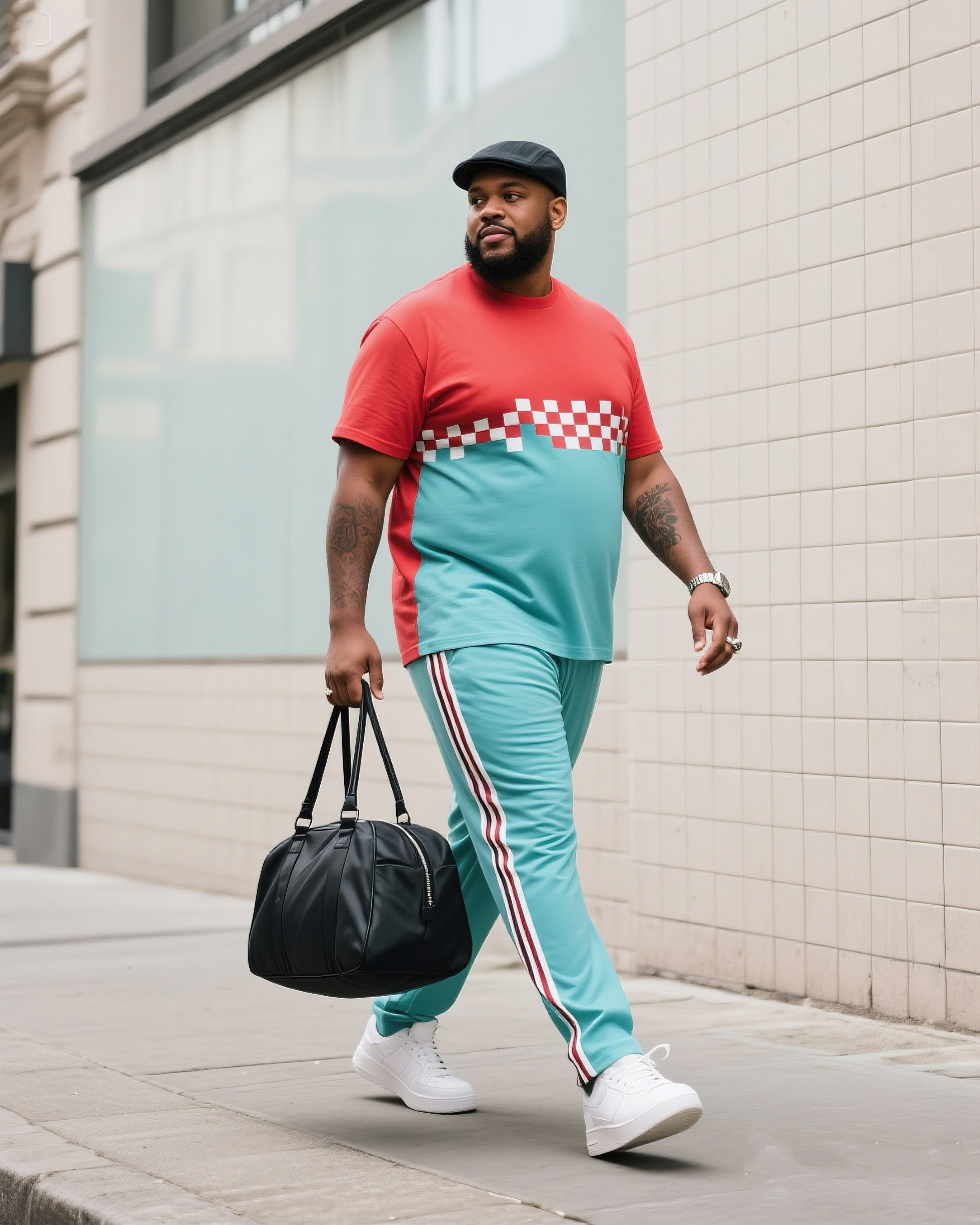 Big Boy Street Fashion High Chessboard Gradient Simple Color Split Design Short Sleeve Trousers Suit