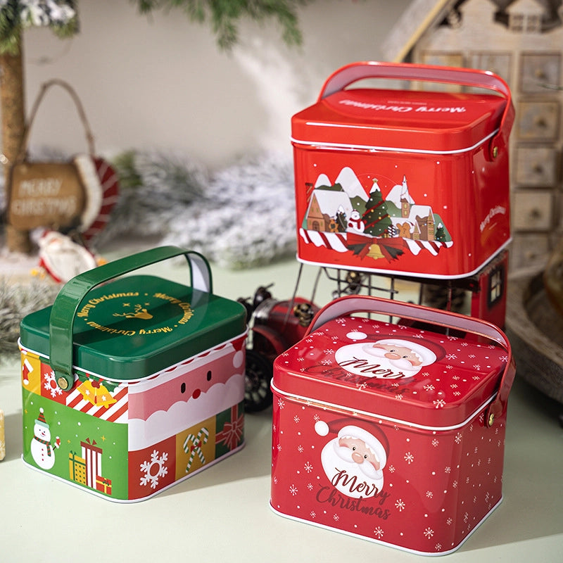 Christmas Cute Square Tinplate Holiday Family Gathering Candy Jar Gift Wrapping Supplies