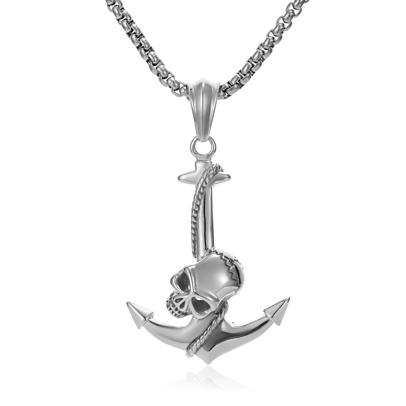 Retro Punk Navy Style Anchor Skull 304 Stainless Steel Men's Men Pendant Necklaces