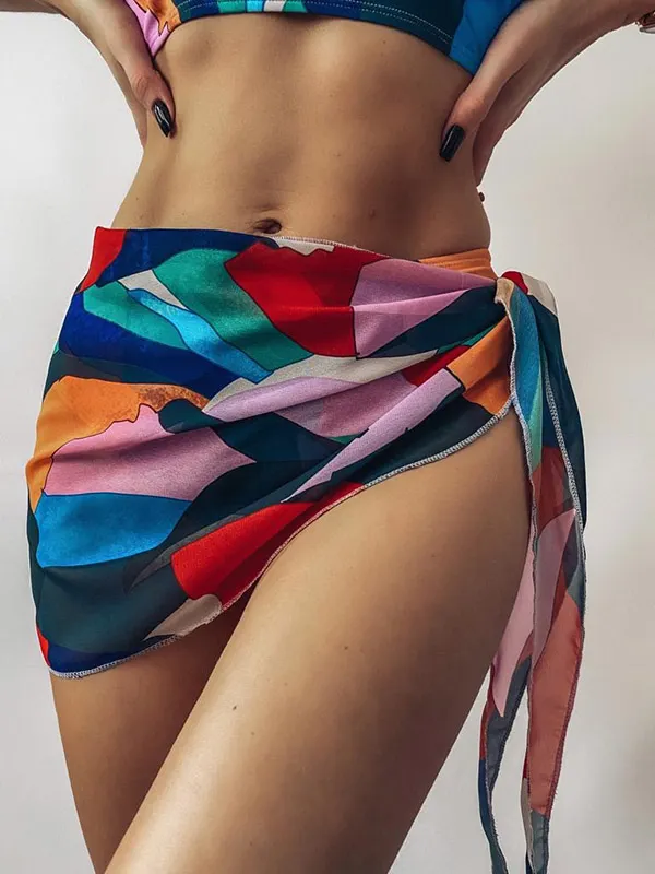 Stylish Contrast Color Chiffon Beach Cover-Up Swimwear
