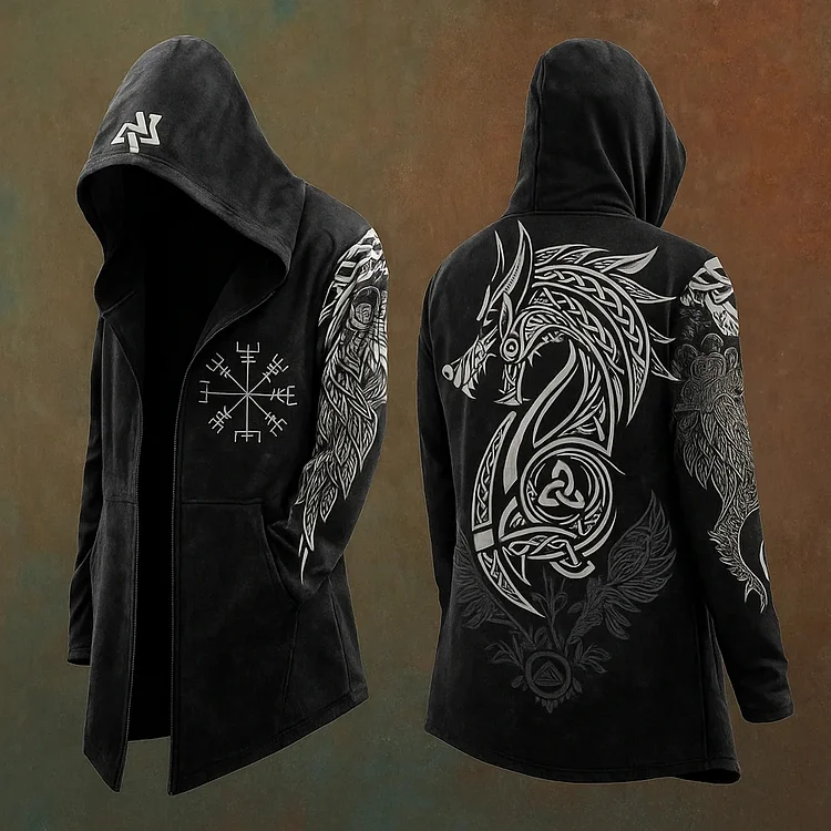 Men's Viking Mythology Wolf Celtic Totem Hooded Jacket