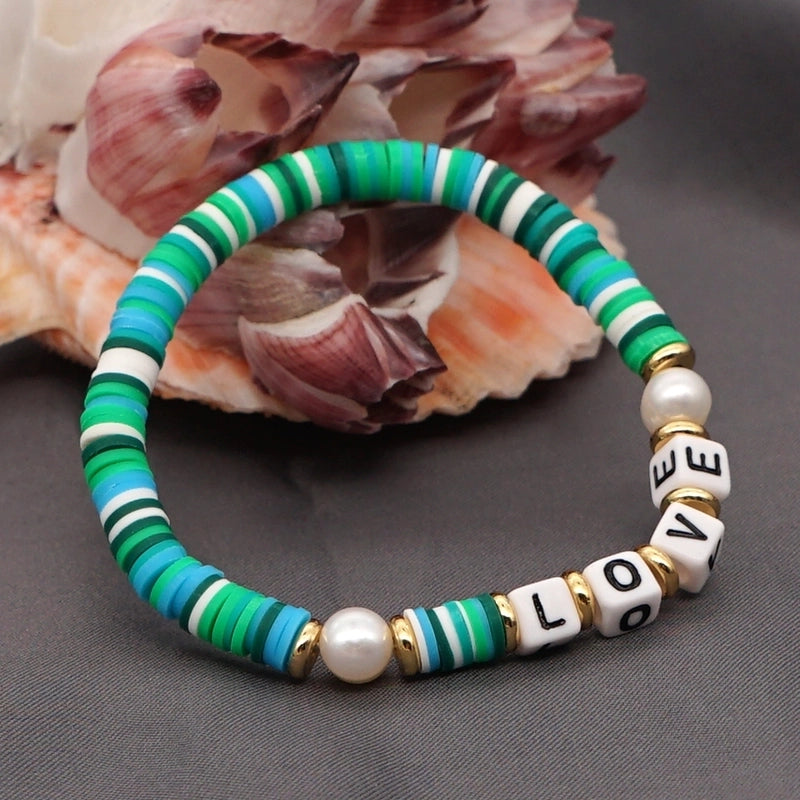 Casual Vacation Love Letter Freshwater Pearl Soft Clay Beaded Women’s Bracelets