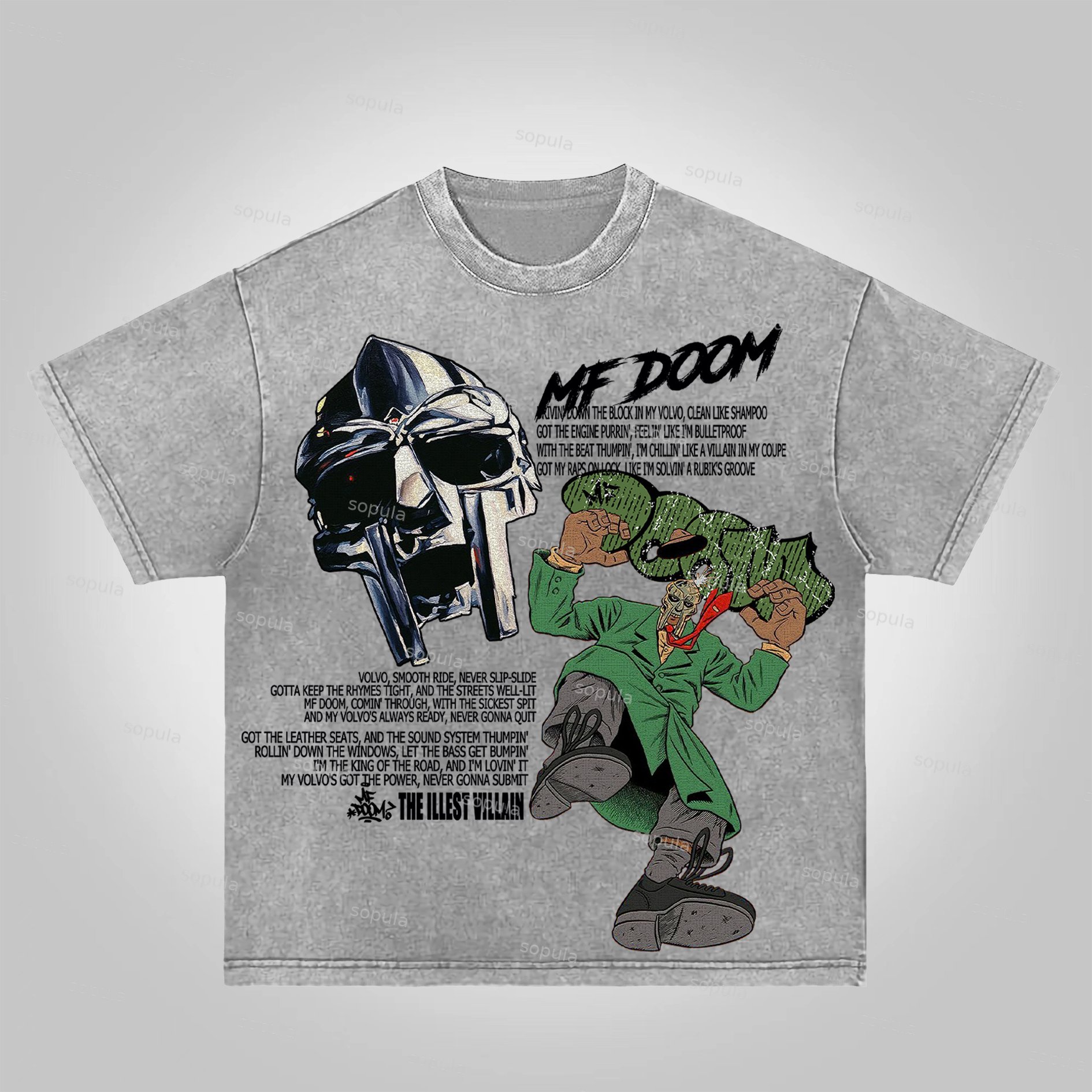 Sopula Vintage The Illest Villain Mf Doom Graphic Print Acid Washed T-Shirt - SOPULA
